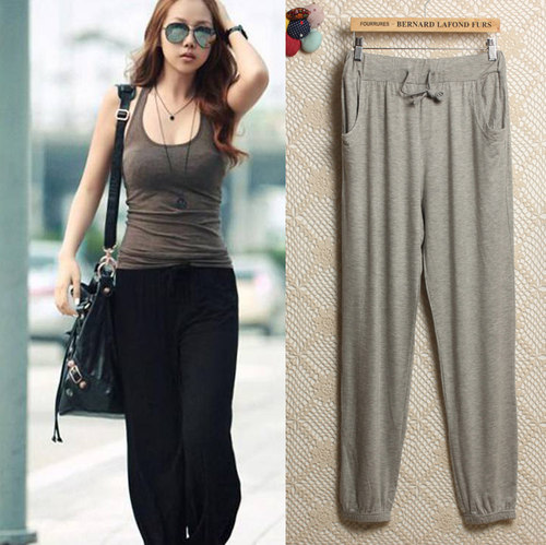 莫代尔春夏纯色加肥大码哈伦裤