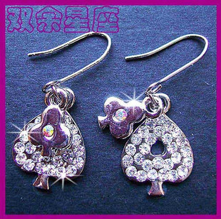 新款白金品质耳环双层爱心桃心水晶钻耳坠精巧璀璨耳饰满39元包邮