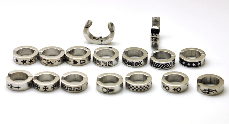 长城纹十字架不锈钢耳夹