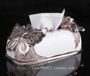 奢华欧式树脂长方形纸巾盒家居电镀高档抽纸盒客厅装饰品摆件