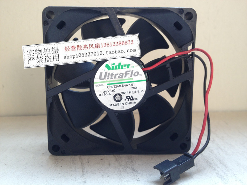 原装NIDEC风扇 UB0T24MS4A7-51 8025 8CM 24V 0.165A 2线