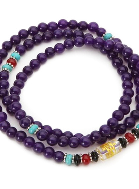 天然紫玉髓108颗佛珠白水晶手链