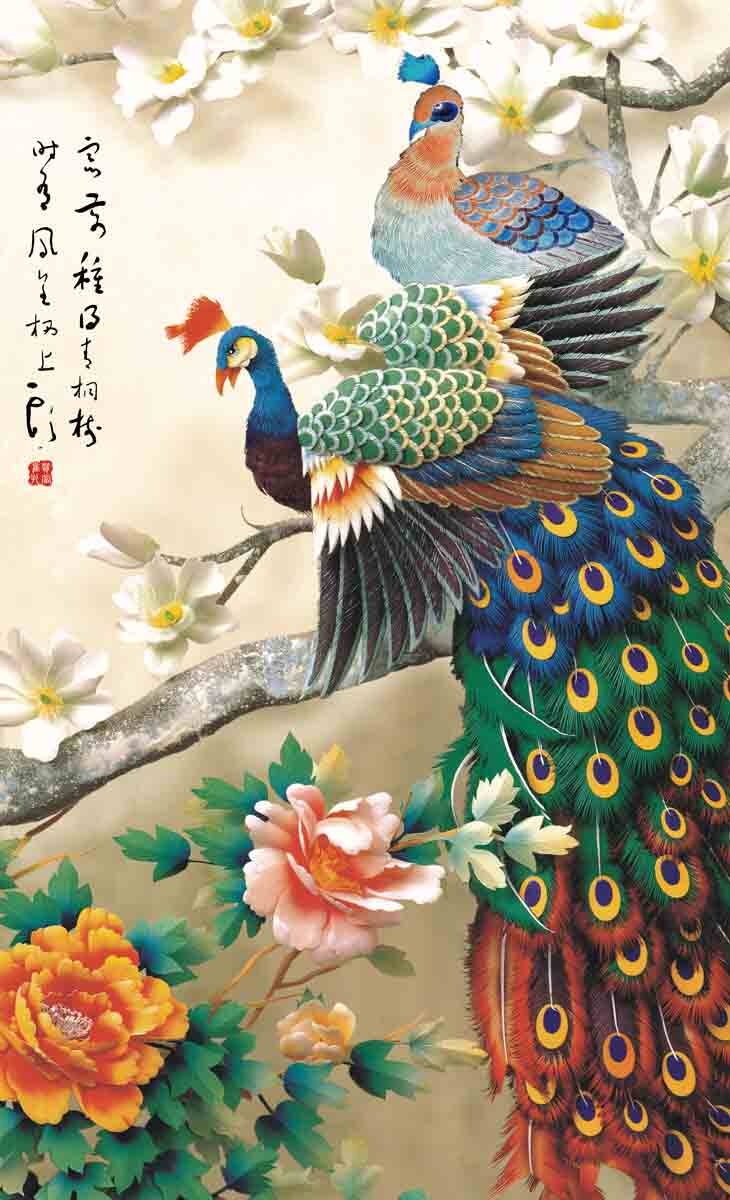 182素材富贵图装饰画墙画壁画挂画340富贵孔雀 ps海报印制
