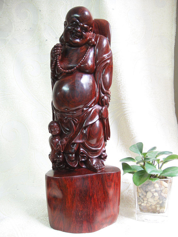 印度小叶紫檀木弥勒佛像雕件 家居艺术饰品紫檀佛罗汉摆件