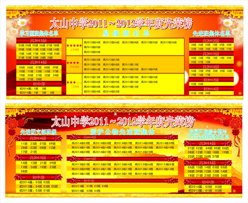 639海报印制海报展板素材37中学校班级年度光荣榜名单