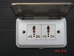 上海正旦76翻盖不锈钢六孔地面插座