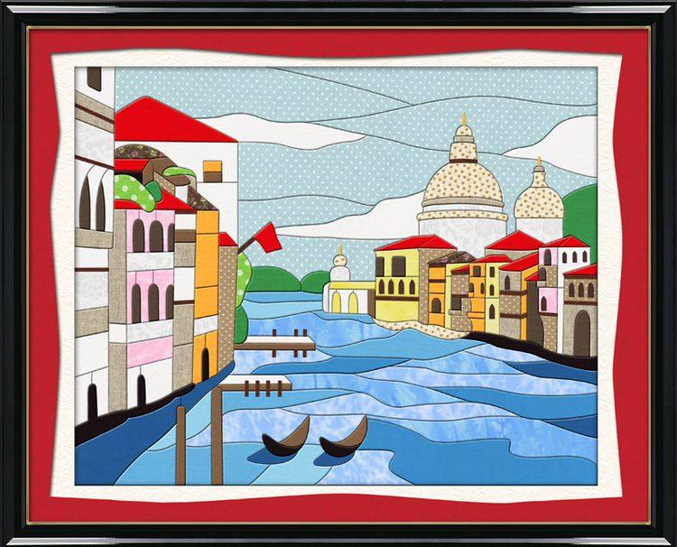 diy布贴拼布画材料套包送工具风景水上城堡家饰50*40