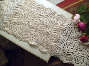 109上 客供 奶茶色 波浪花星弹力蕾丝宽花边 13cm宽9元1米