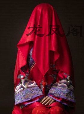 中式新娘头饰红盖头婚庆手工盘中国结红色重磅真丝100*100定制