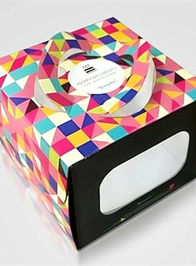 8寸彩色几何格子紫色蘑菇蛋糕包装盒 8寸蛋糕盒 送蛋糕脱底