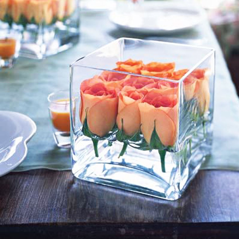 正方形花瓶摆件客厅插花透明玻璃欧式台面水培鱼缸加厚玻璃容器皿