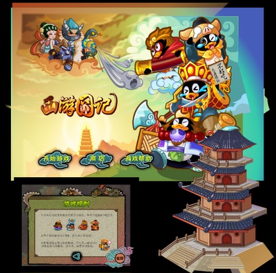 falsh 矢量游戏 西游记中国风ui 界面 唐僧 悟空猪八戒素材源文件