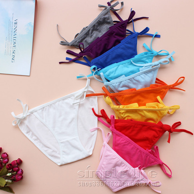 莱卡棉比基尼内裤低腰星期裤系带