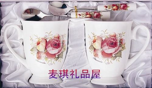 韩国厨美餐具进口TOPMATE结婚礼物礼品组合玫瑰骨瓷情侣对杯礼盒