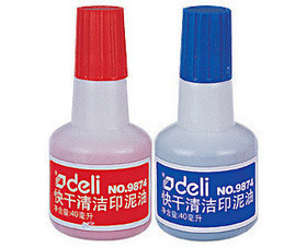【假一赔百】得力印油9874 得力快干清洁印油 红色 蓝色 40ml