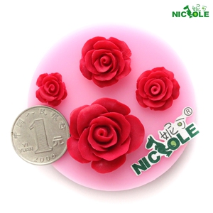 妮可DIY硅胶模具 大中小 四朵立体玫瑰花 巧克力模具 树脂花模具