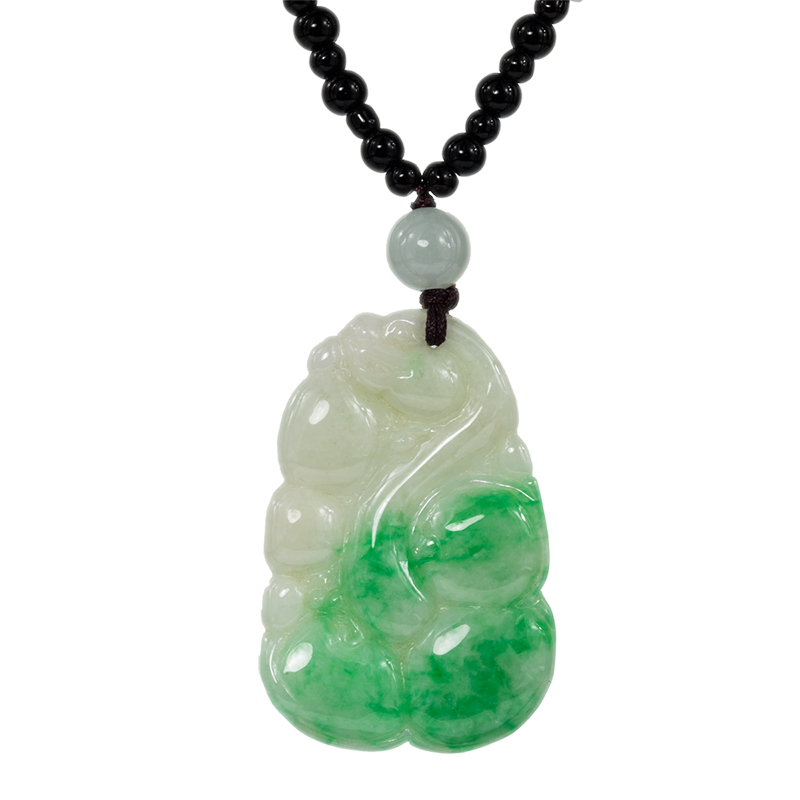 翡翠如意貔貅吊坠白底翠天然玉