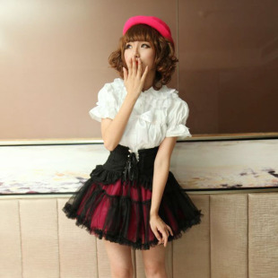 萝衣记lyj14Ahf35新款 春夏秋冬黑粉拼色荷叶边蓬蓬裙半身纱裙