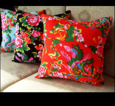 中式古典抱枕套/靠垫套--(红绿蓝黑粉色天蓝多色)--红色特价