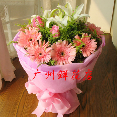 9朵扶郎非洲菊送花粉玫瑰