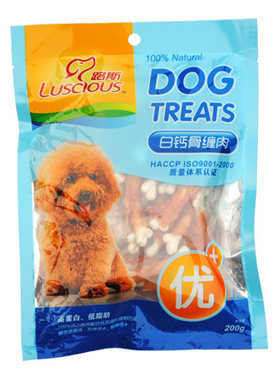 鸡胸肉宠物零食 路斯 白钙骨缠肉 200g 鸡胸肉绕钙骨 超香