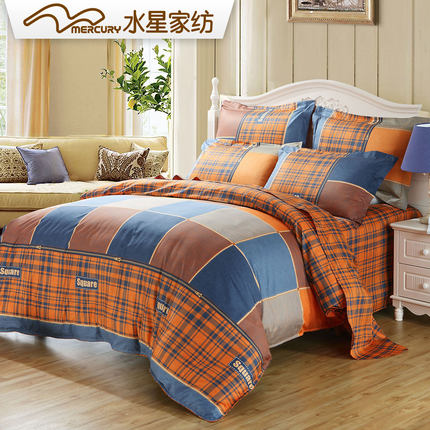 水星家纺 简约条格全棉斜纹印花四件套曼妙午后 条格套件【清仓】