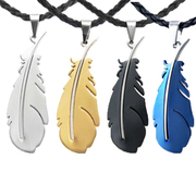 Wing feather men titanium steel necklace fashion jewelry personality popular in Europe and America men''s pendants gift free engraving