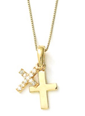 特价日本代购饰品tsutsumi钻石双十字架吊坠18K黄金锁骨链项链女