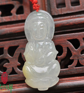 【璞谷翡翠】冰种三彩观音翡翠玉A货挂件吊坠GJ1084