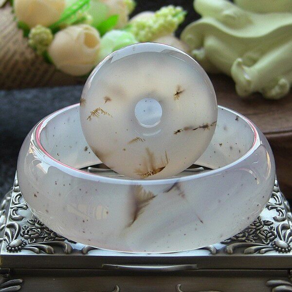 天然巴西玛瑙手镯/原色无烧白玉髓/灵性水草环绕/套装组/收藏品