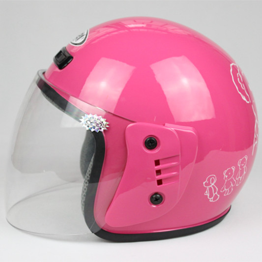 电动车电瓶机车青少年女士安全帽冬天头盔半盔超可爱熊 防紫外线