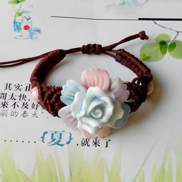 景德镇纯手工编织 陶瓷手工捏花手链 多层花朵首饰品女朋友礼物