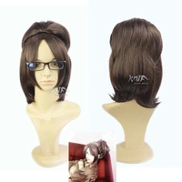 Tấn công người khổng lồ Han Ji Hanji Zoe cosplay tóc giả màu nâu tóc ngắn + Tóc đuôi ngựa Baotou tóc giả - Cosplay cosplay mitsuri