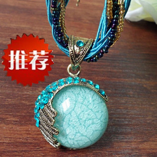 X0441''欧美复古 波西米亚风 月亮湾蓝宝石吊坠 项链毛衣链