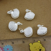 S925纯银泰银开口贝壳吊坠 DIY红绳手链项链银饰饰品配件材料