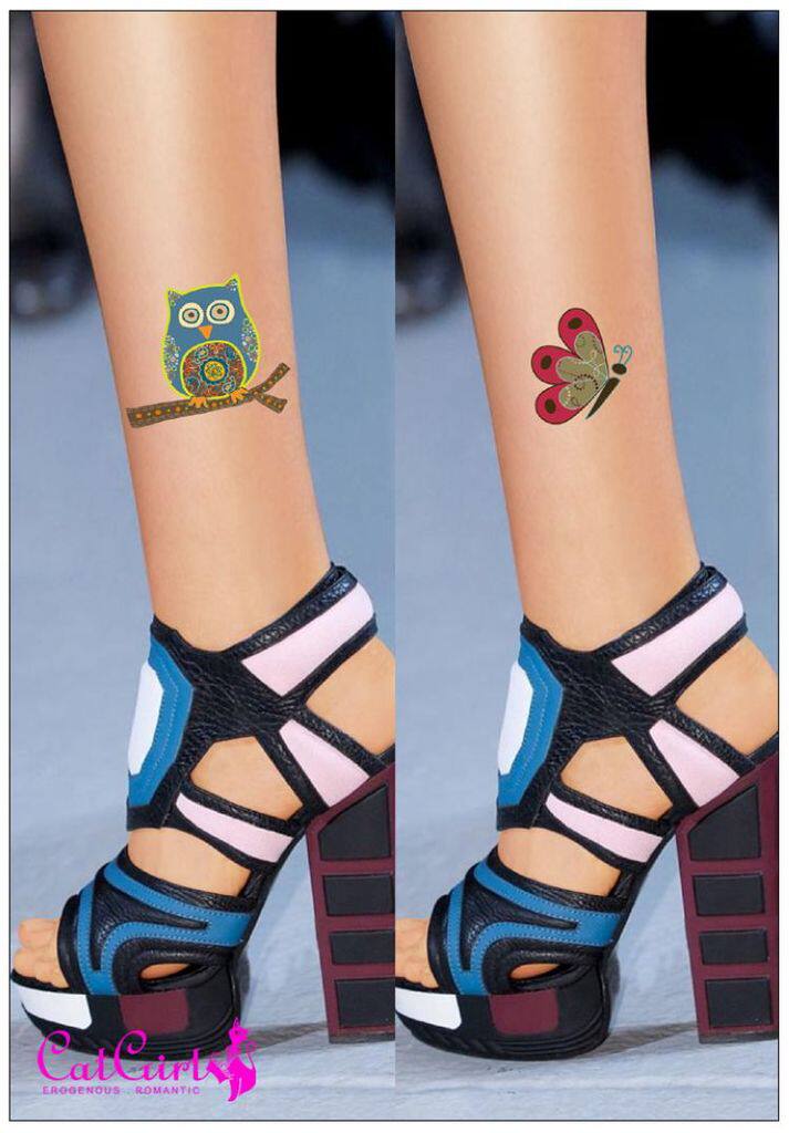 日系个性纹身丝袜猫头鹰性感假刺青蝴蝶打底袜女夏超薄连裤袜