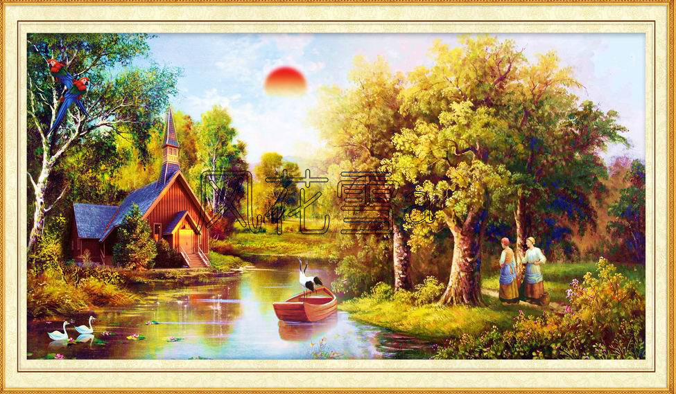 超清晰彩色十字绣重绘图纸/源文件 客厅大幅 梦幻家园1