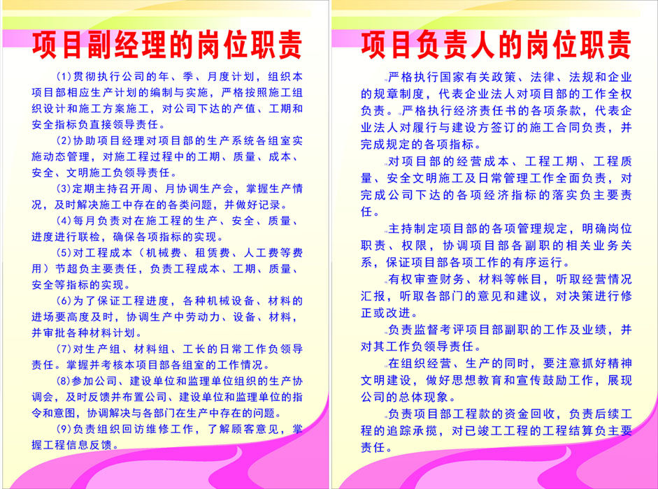 海报印制664展板素材508工地项目副经理负责人岗位职责