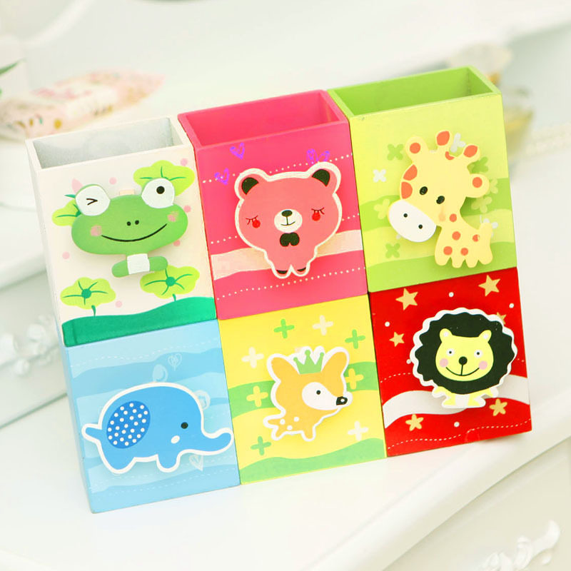 韩国创意文具用品 卡通可爱动物木质笔筒摆件 小学生礼品礼物批发