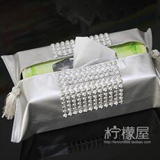 Коробка для салфеток 高档镶钻珠条pu仿皮纸巾盒套 现代时尚银色抽纸套车用纸盒套