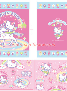 矢量素材 可爱萌猫彩虹hello kitty结婚礼邀请卡请柬背景素材Y280
