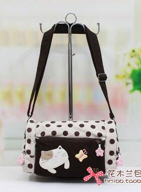 ESQ纯棉帆布女包可爱扑蝶猫咪*小斜挎包60249