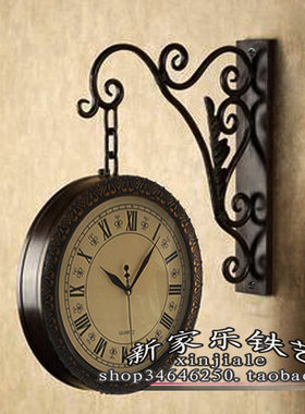 铁艺双面钟 时尚欧式钟大号钟 双面挂钟 创意客厅壁挂钟 静音钟表