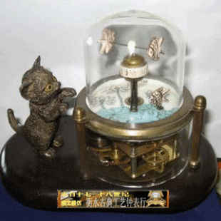趣味台钟铜钟 鱼缸钟表 精美摆设小猫钓鱼 衡水古典工艺钟表行