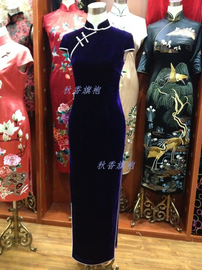 爆款日常丝绸限量疯抢M短袖丝绒长款定制古典春秋款传统滚边斜襟