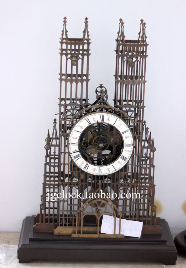 仿古钟 欧式座钟纯铜座钟 摆设软装饰品纯铜 大教堂骨架钟