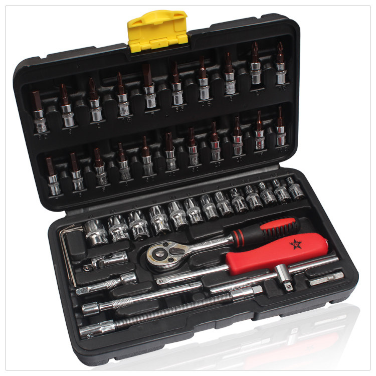 包邮S2材质 46件套组套工具 套筒扳手旋具工具箱 6.3mm随车组合