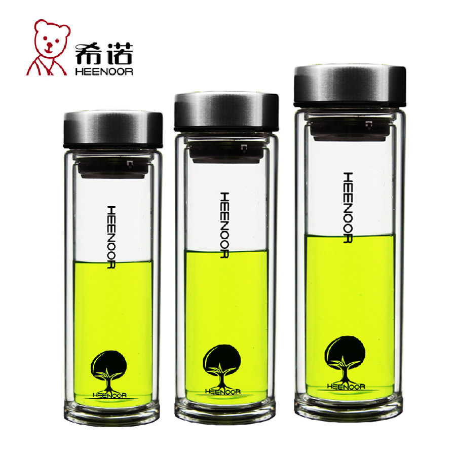 带盖便携高档过滤水晶双层玻璃杯图片