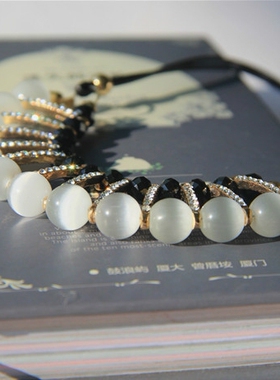 猫眼石水钻珠子夸张金色项链饰品