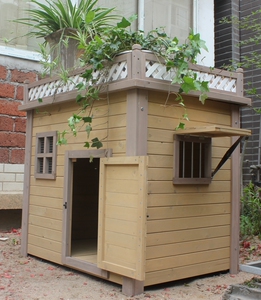 高档平顶户外防腐处理实木狗屋狗窝狗笼屋顶可栽花防雨防晒防腐包